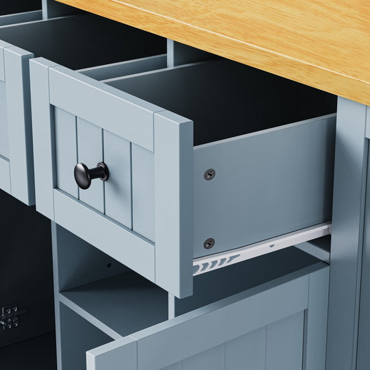 Large Kitchen Island with Drop Leaf,Power Outlet,Door Internal Storage Rack,3 Drawers(Not Include Bar Stools)