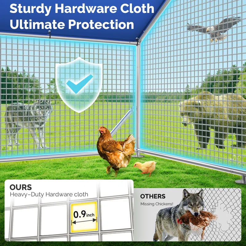 Large Metal Chicken Coop with Galvanized Hardware Cloth, Chicken Coop Run Pen for Yard with Waterproof Cover, Outdoor Large Walk-In Chicken Coops for Chickens Duck Pen House Cage Run