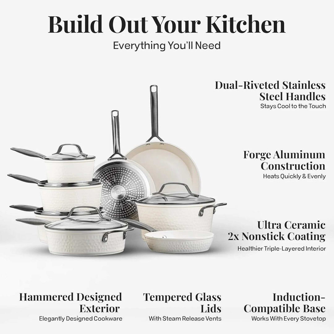 Pro Hammered 20 Piece Ceramic Nonstick Induction Cookware and Bakeware Pots and Pans Set