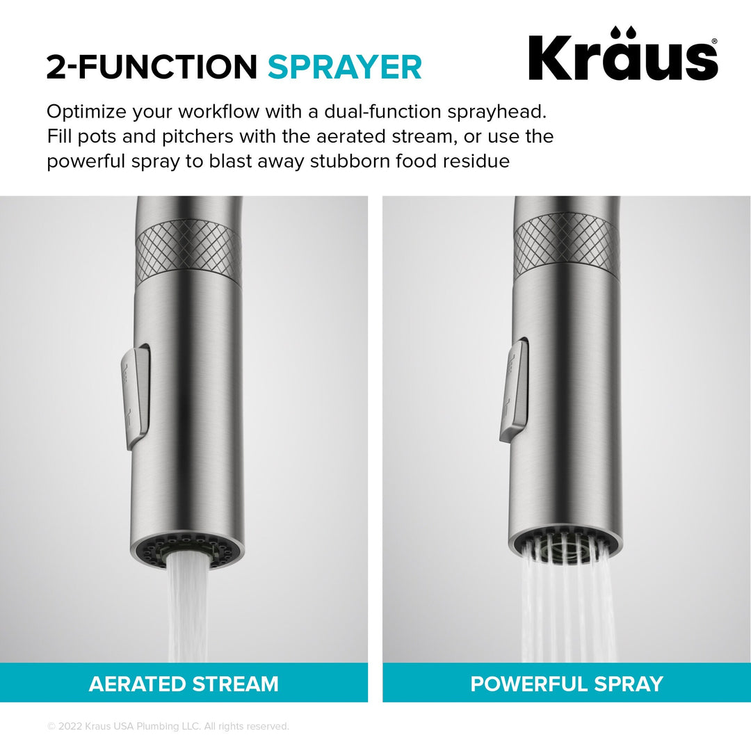 2-Function 1-Handle 1-Hole Pulldown Sprayer Brass Kitchen Faucet