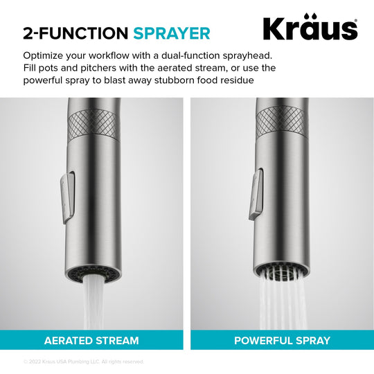 2-Function 1-Handle 1-Hole Pulldown Sprayer Brass Kitchen Faucet