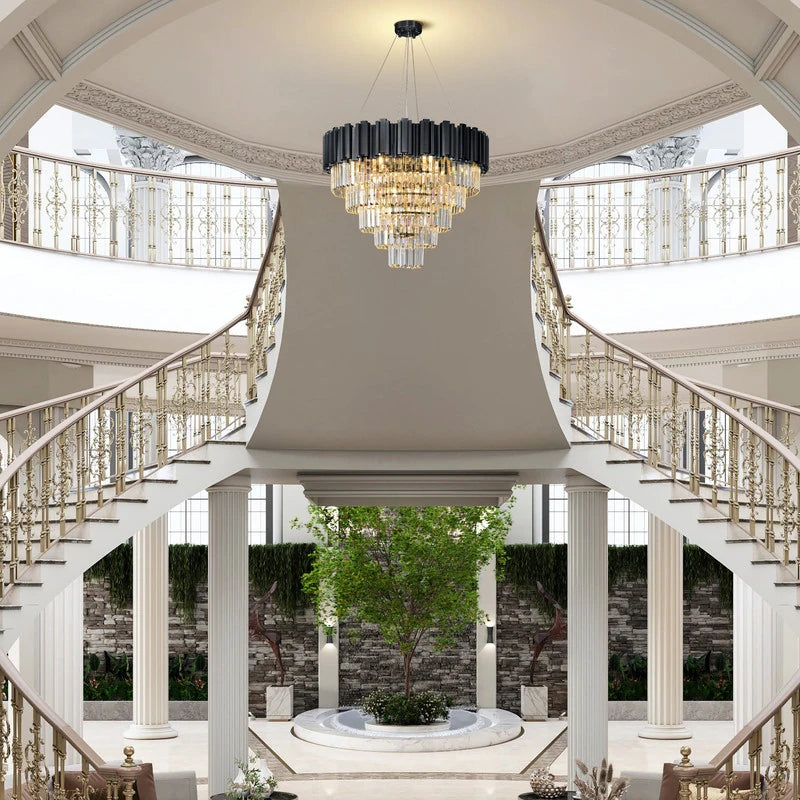 Large Crystal Chandelier - 35.4"Modern 6-Tier 17-Light Chrome Ceiling Light, Luxury K9 Crystal