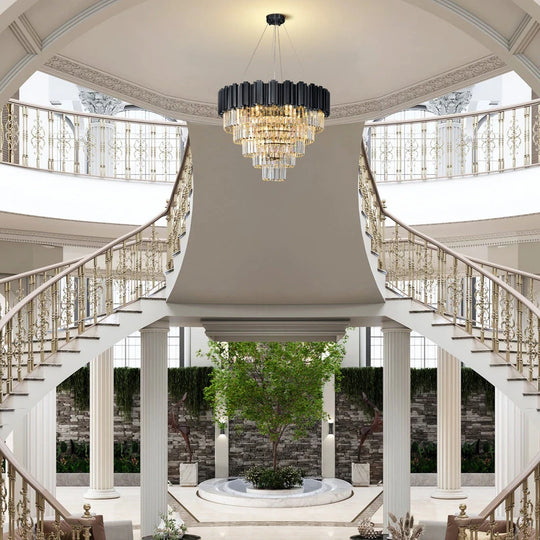 Large Crystal Chandelier - 35.4"Modern 6-Tier 17-Light Chrome Ceiling Light, Luxury K9 Crystal