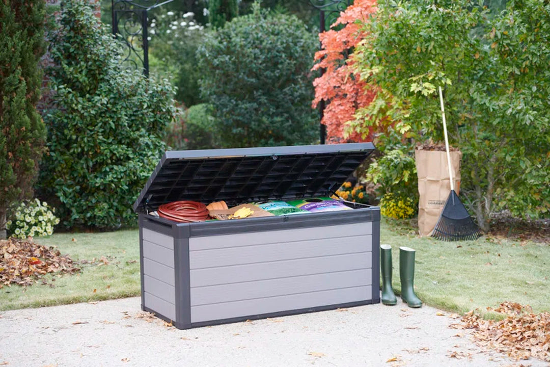 Premier 150 Gallon Durable Resin Outdoor Storage and Organization Deck Box Ideal for Garden Patio Furniture and Supplies, Grey