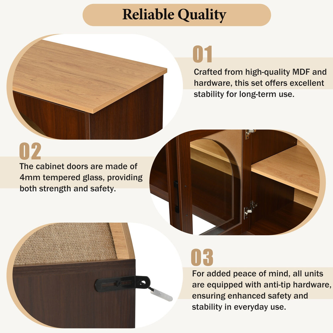 3-Piece Retro Entertainment Center for Tvs up to 70", Two-Tone Farmhouse TV Stand with Sideboard & Bookshelf