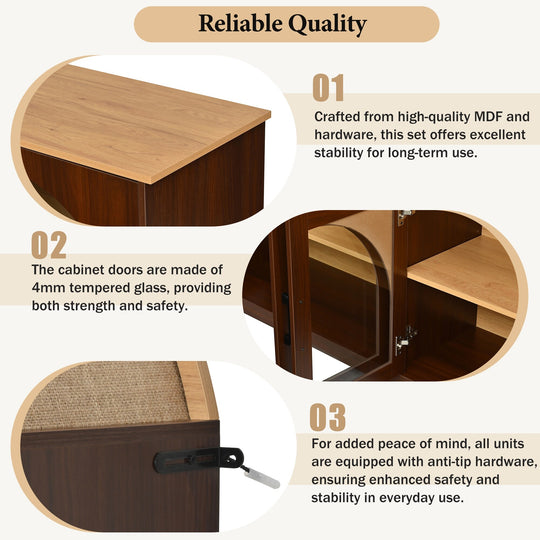 3-Piece Retro Entertainment Center for Tvs up to 70", Two-Tone Farmhouse TV Stand with Sideboard & Bookshelf