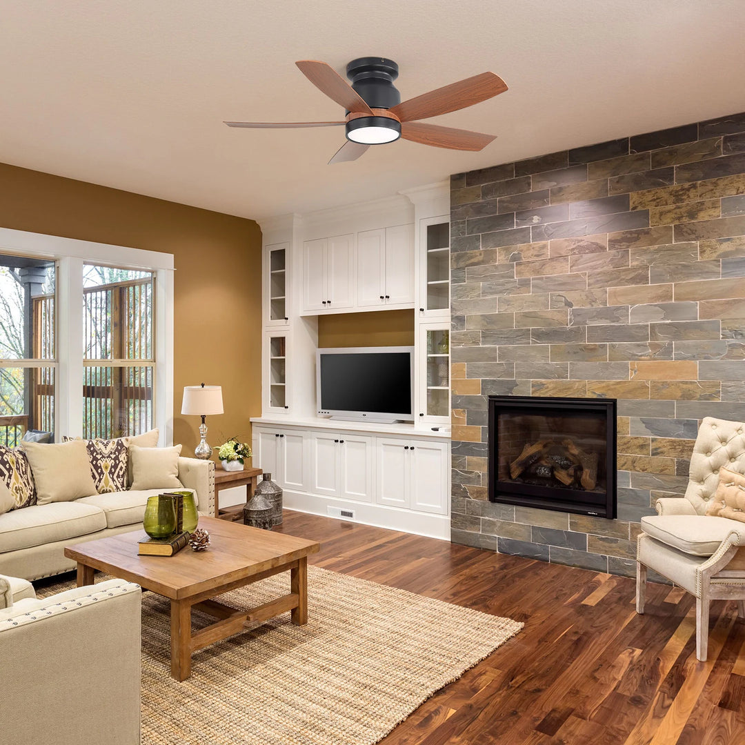 Sofucor 42"/48"/ 52"/60"Noiseless Walnut Wood Ceiling Fan with Remote Control, Integrated Light Optional
