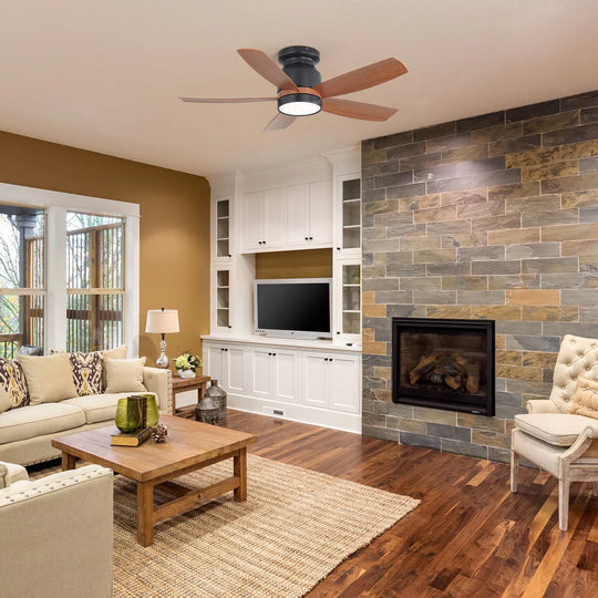 Sofucor 42"/48"/ 52"/60"Noiseless Walnut Wood Ceiling Fan with Remote Control, Integrated Light Optional