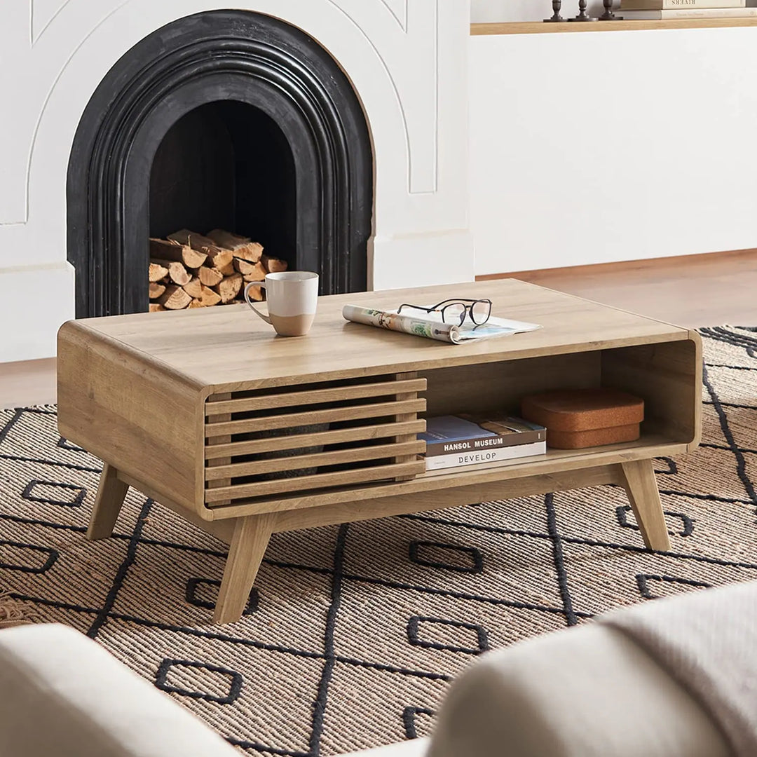 Mopio Ensley Mid-Century Modern Coffee Table with Dual Side Storage, Centerpiece for Your Living Room