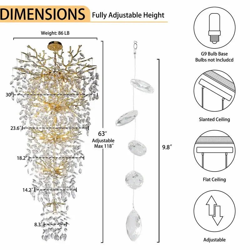 Crystal Dimmable LED Tiered Chandelier - 118In