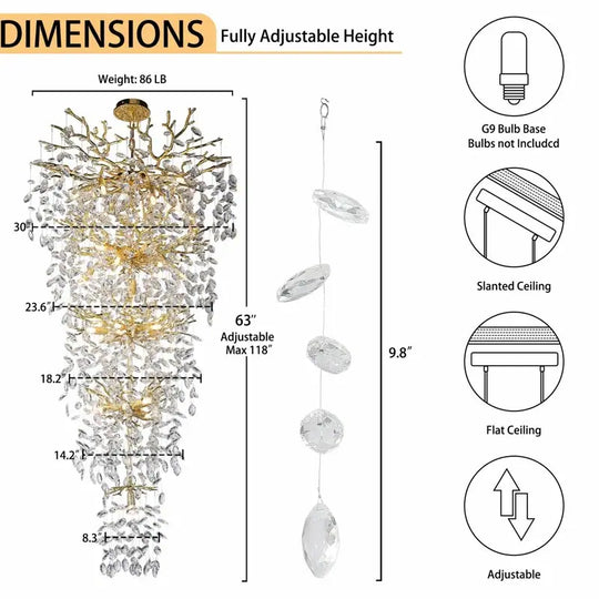 Crystal Dimmable LED Tiered Chandelier - 118In