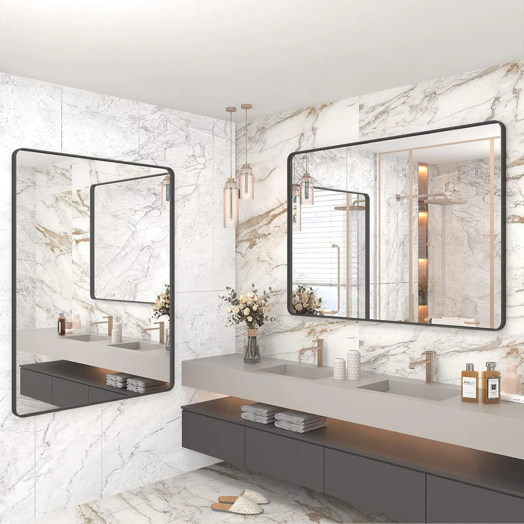 Aluminum Alloy Framed French Cleat Mounted Tempered Glass Wall Vanity Mirror