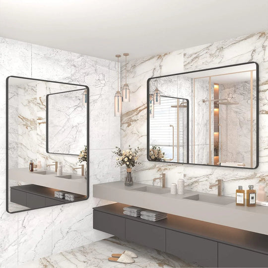 Aluminum Alloy Framed French Cleat Mounted Tempered Glass Wall Vanity Mirror