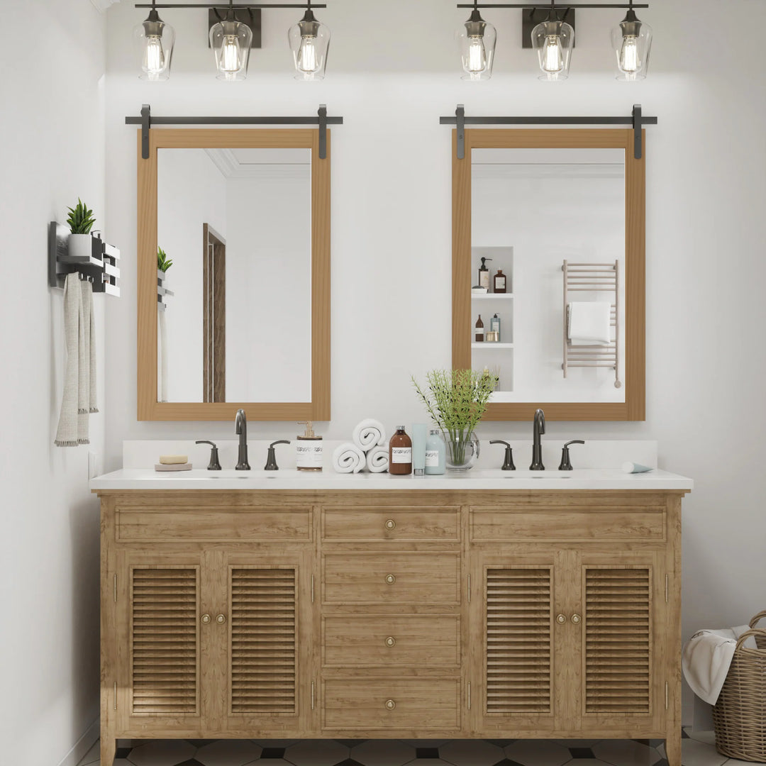 Farmhouse Barn Door Solid Wood Frame Bathroom Vanity Wall Mirror