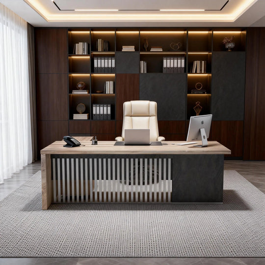 WESOME L-Shaped Executive Office Desk with 2 Drawers 4 Wheels File Cabinets Cable Management