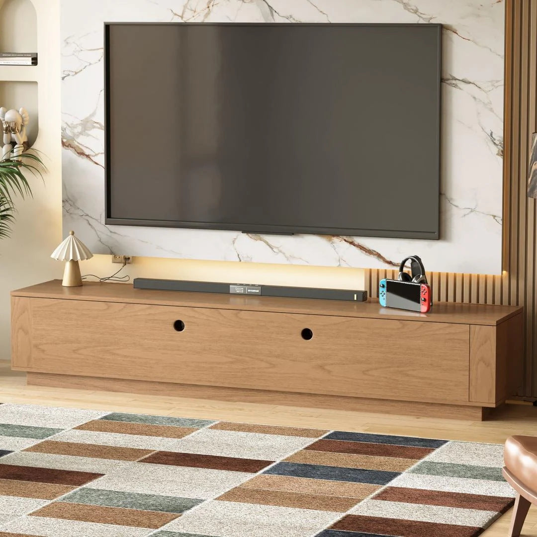 86.6" Modern Walnut TV Stand with Grille Doors & Storage for 90" Tvs - 86.6"Wx15.9"Dx17.5"H