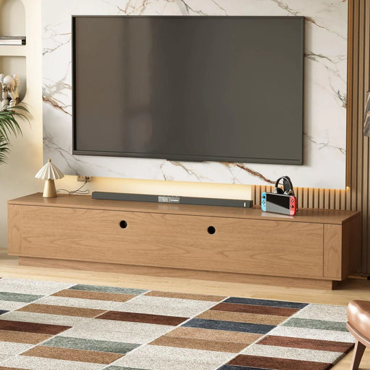 86.6" Modern Walnut TV Stand with Grille Doors & Storage for 90" Tvs - 86.6"Wx15.9"Dx17.5"H