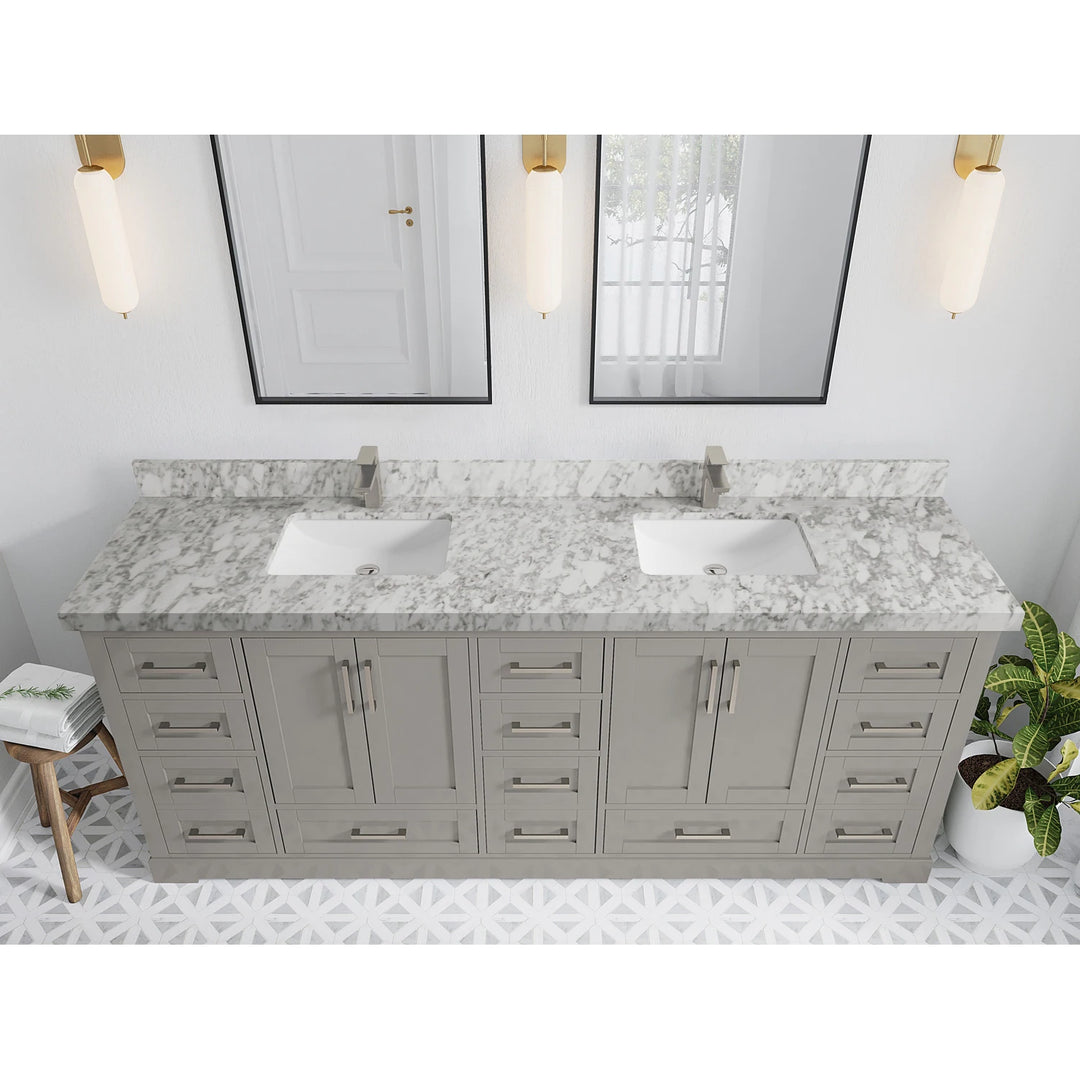 Willow Collection 84 in W X 22 in D X 36 in H Boston Double Bowl Sink Bathroom Vanity with Countertop