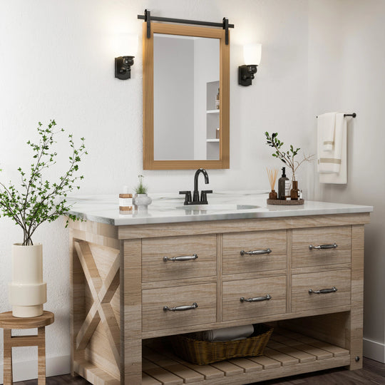 Farmhouse Barn Door Solid Wood Frame Bathroom Vanity Wall Mirror