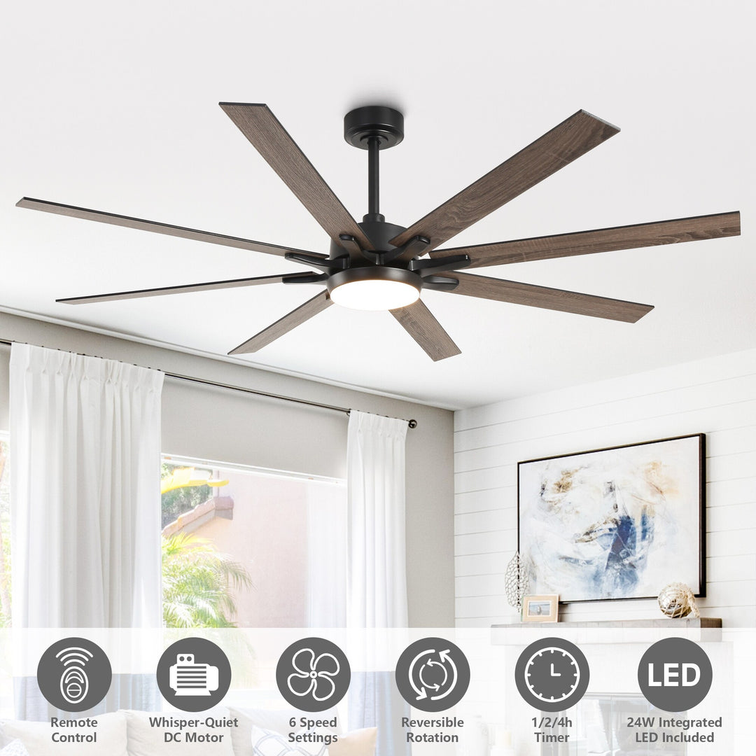 65-Inch Modern Reversible Dimmable Large Ceiling Fan with Light and Remote