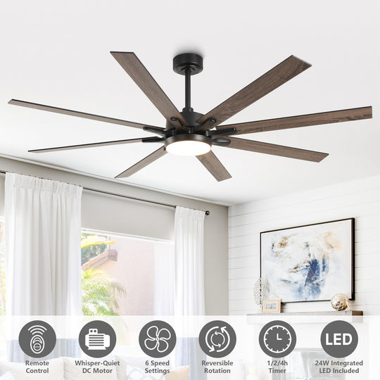 65-Inch Modern Reversible Dimmable Large Ceiling Fan with Light and Remote