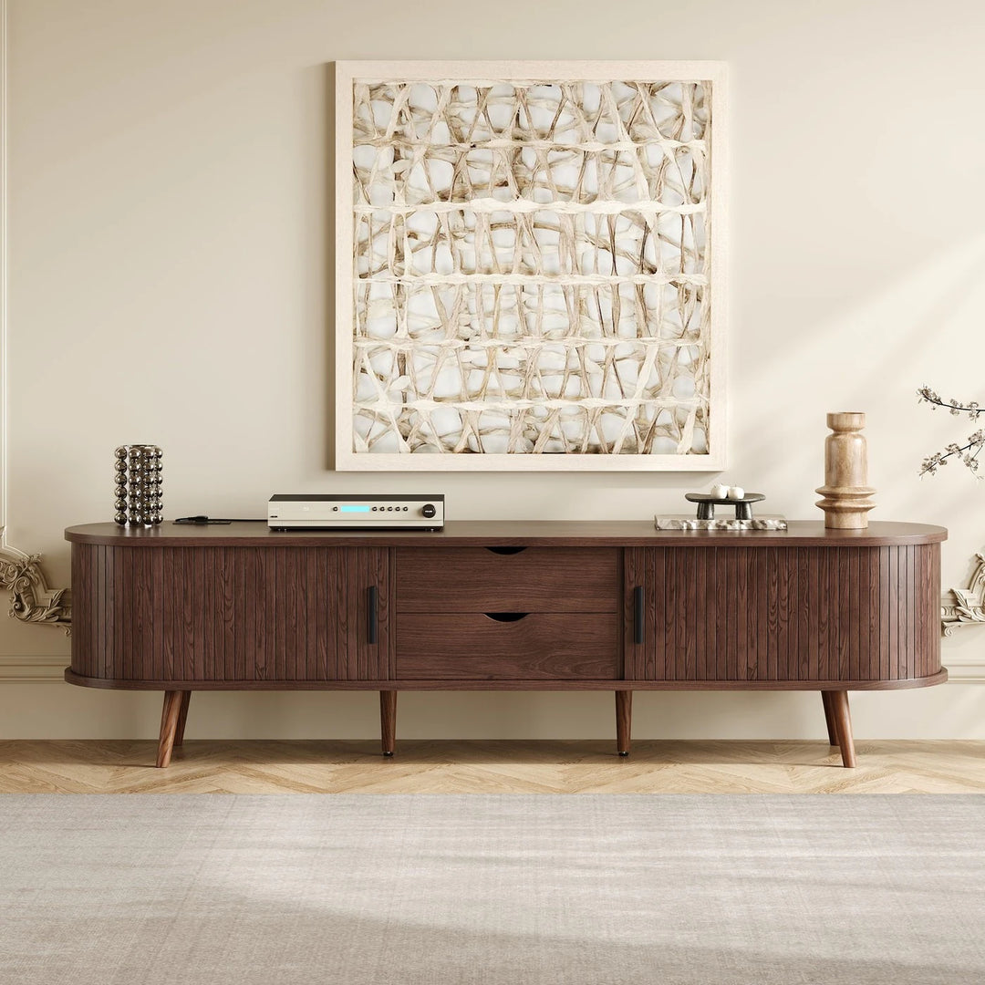 70 in Modern TV Stand with Rattan Doors - N/A