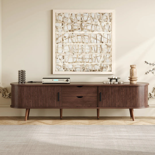 70 in Modern TV Stand with Rattan Doors - N/A