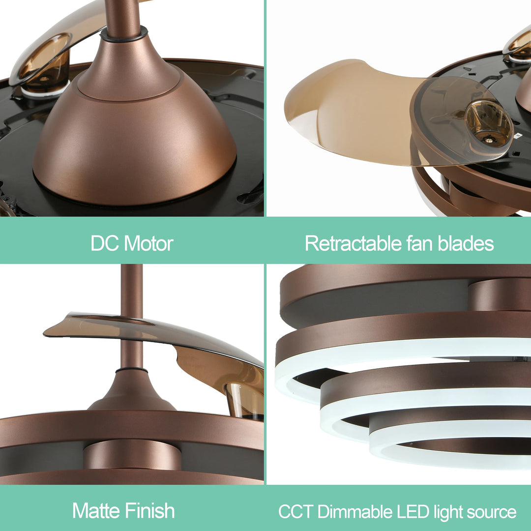 42In. DIY Shape Retractable Ceiling Fan with Lights, 6-Speed DC Motor Modern Ceiling Fan with LED Light and Remote