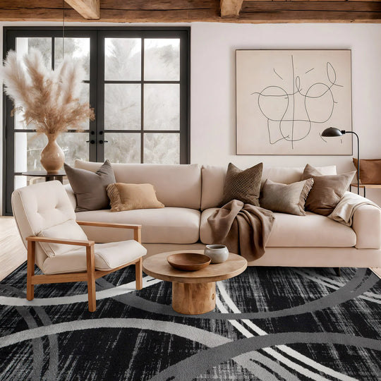 Contemporary Abstract Circles Design Area Rug