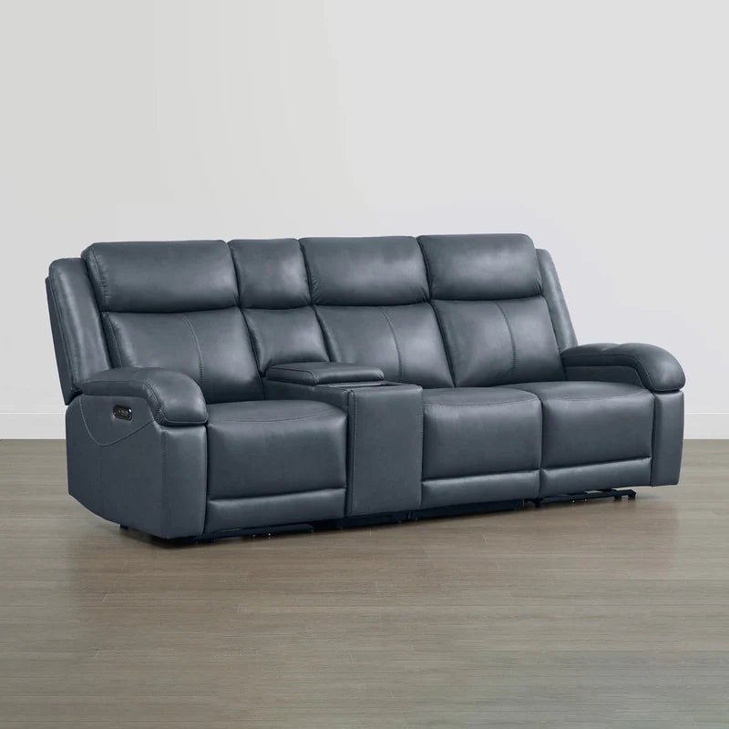 Hadlee Genuine Leather Reclining Sofa with Multi-Function Console.