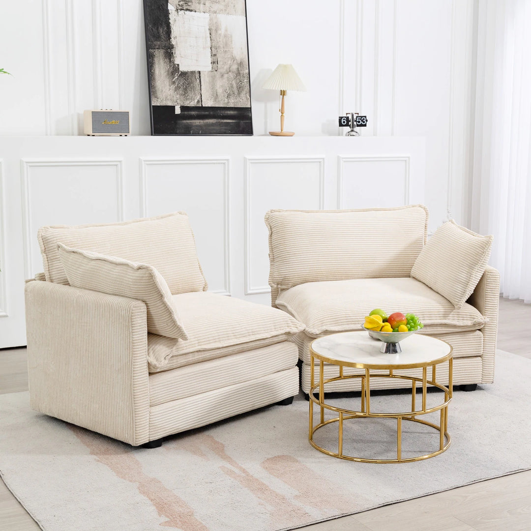 Corduroy Sectional Sofa with Removable Ottomans & Ultra-Soft Cushions for Living Room & Bedroom