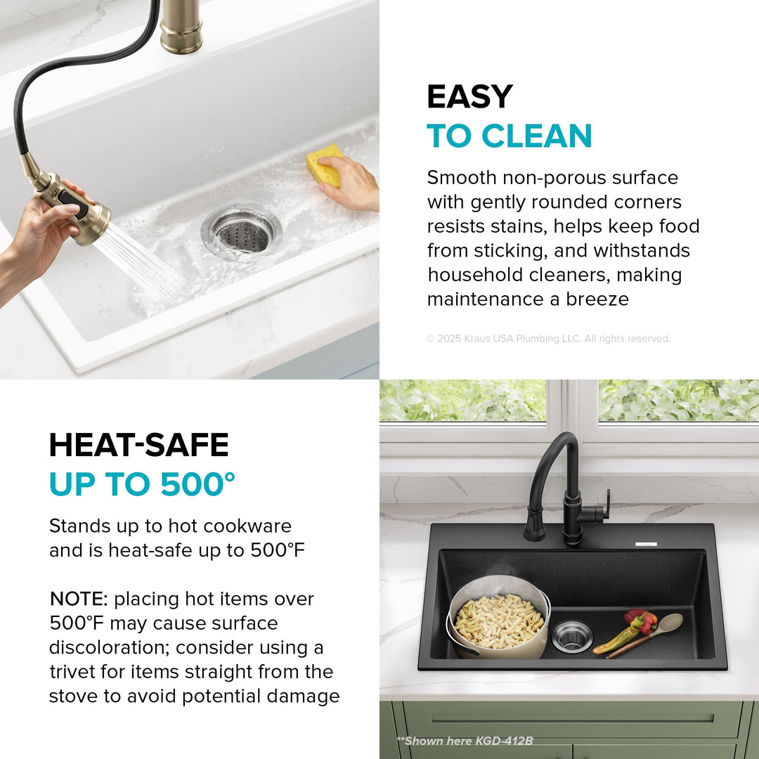 Granite 33 Inch 2-Bowl Undermount Drop-In Kitchen Sink
