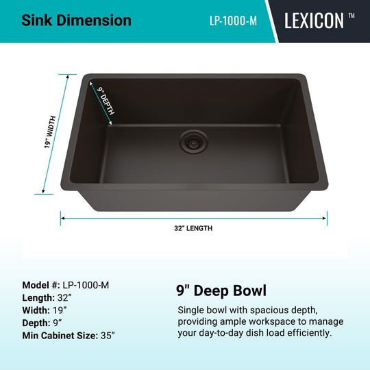 Drop-In Quartz 32 Inch Single Bowl Kitchen Sink Kit - 32"X19"