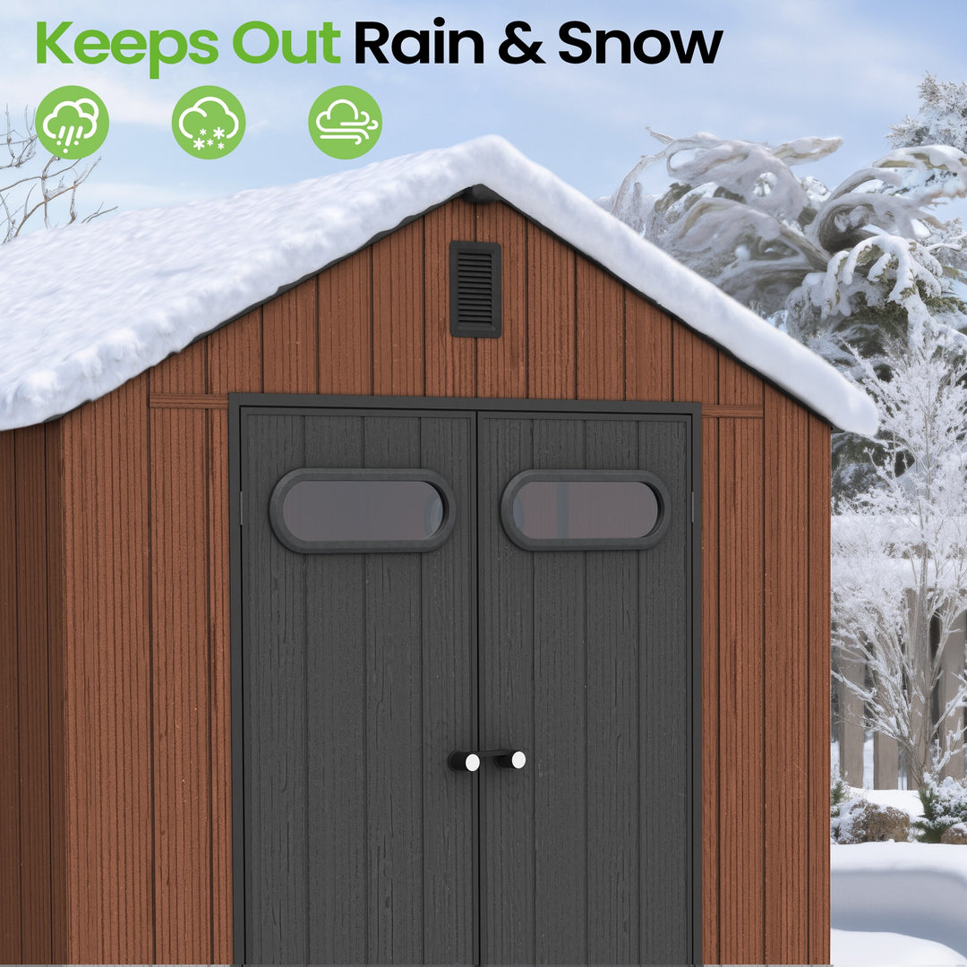 8X8/8X10/8X12 FT All-Weather Outdoor Resin Lockable Storage Shed with Windows Floor for Patio Furniture and Tools