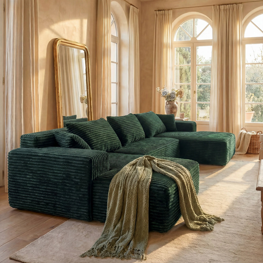 Oversized Modular Sectional Sofa, No Assembly Required, Corduroy Fabric, Deep Seat Cloud Couch with Chaise Foam Sofa
