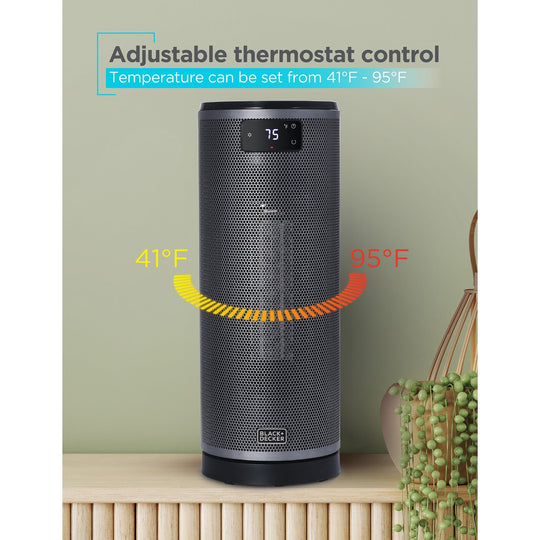 Ceramic Oscillating Tower Heater with Remote Control, Space Heater with Digital LED Display, Black
