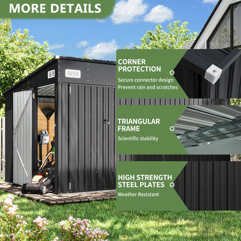 Metal Lean-To Storage Shed with Three Doors