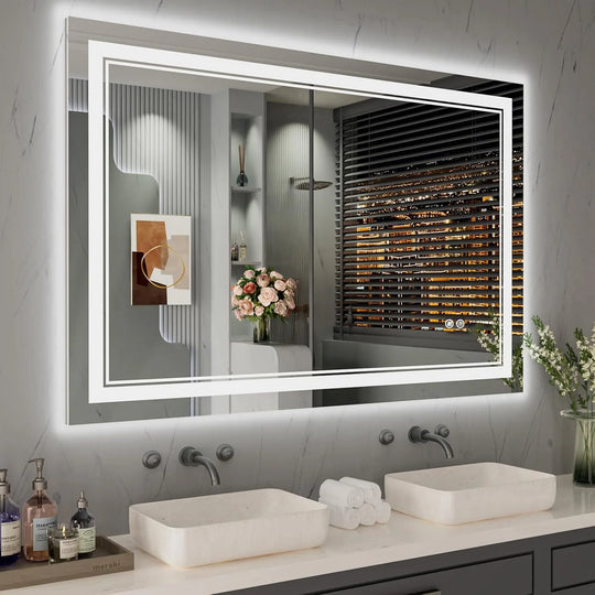 Full Size Front & Back LED Lighted Anti-Fog Tempered Glass Wall Bathroom Vanity Mirror, 3-Year Warranty & ETL Certification