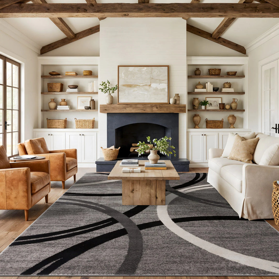 Contemporary Abstract Circles Design Area Rug