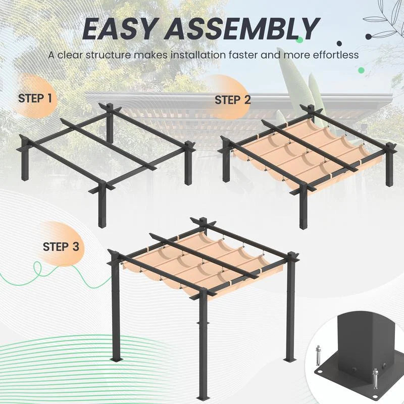 10' X 13' Outdoor Pergola with Retractable Canopy, Heavy-Duty Metal Frame and Adjustable Patio Shade Roof