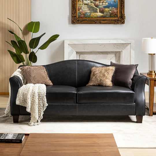 Sandra 81.5" Classic Genuine Leather Sofa with Solid Wood Legs by