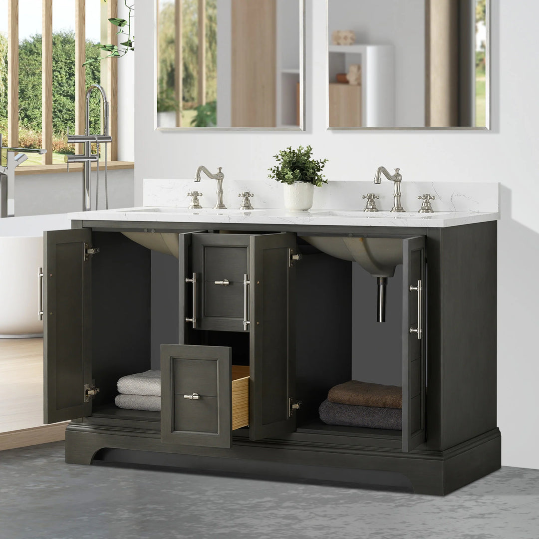 54" Double Sink Bathroom Vanity with Top & Backsplash
