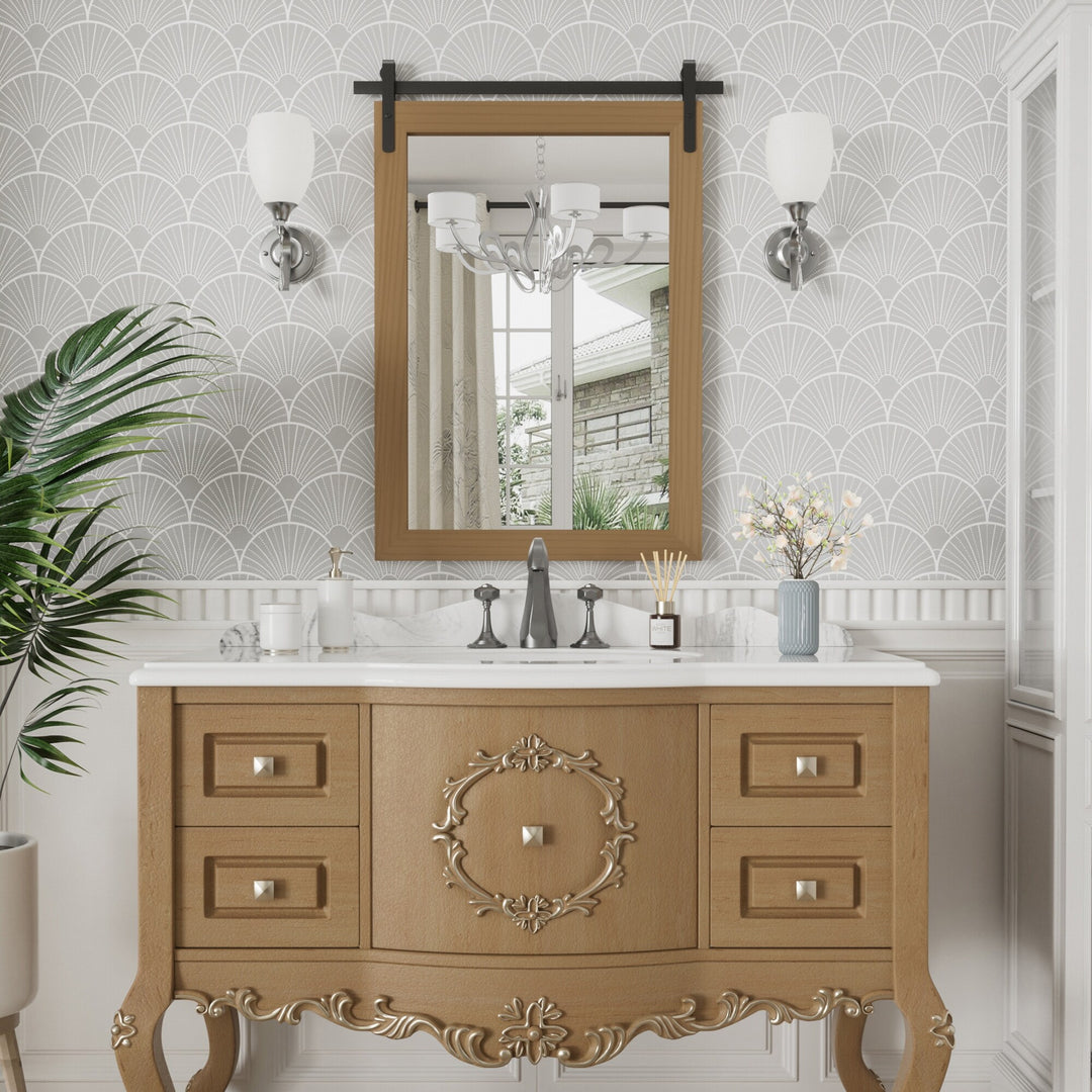 Farmhouse Barn Door Solid Wood Frame Bathroom Vanity Wall Mirror