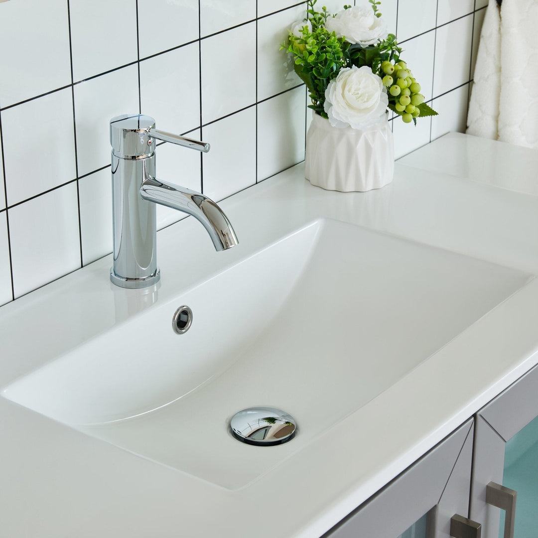96" Double Sink Bathroom Vanity Set 10 Dove-Tailed Drawers, 3 Cabinets, 2 Shelves Soft-Closing Doors with Free Mirror