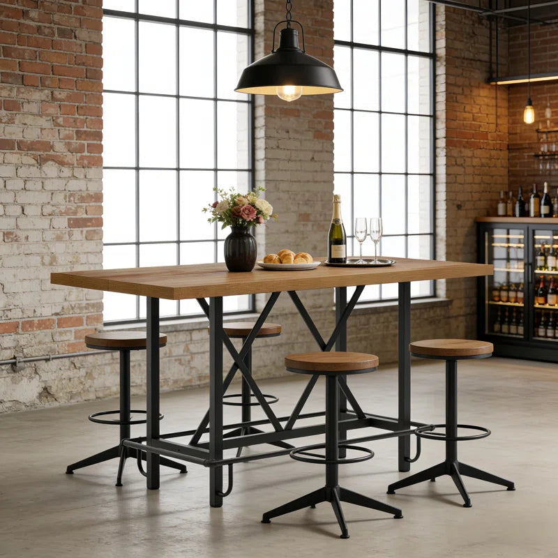 Counter Height Bar Table, 62.99" Long Pub Bar Table with Metal Footrest for Dining Kitchen Breakfast