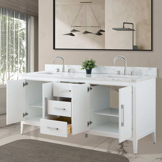 72" Double Sink Bathroom Vanity Cabinet with Engineered Marble Top