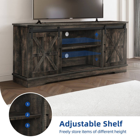 Farmhouse TV Stand with Barn Door Media Console Entertainment Center with Storage Cabinets