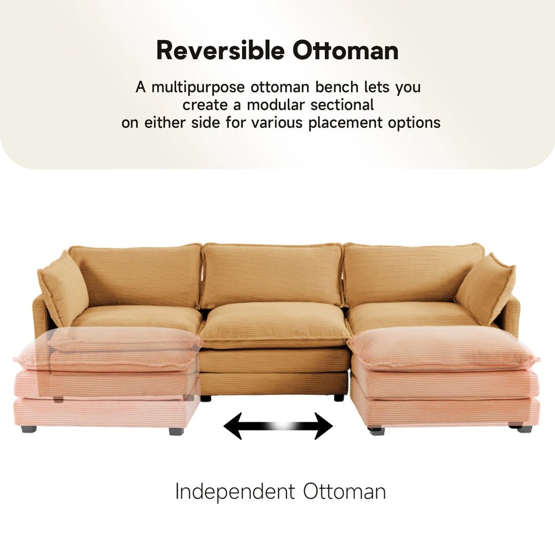 Corduroy Sectional Sofa with Removable Ottomans & Ultra-Soft Cushions for Living Room & Bedroom
