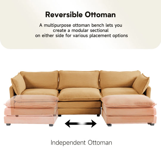 Corduroy Sectional Sofa with Removable Ottomans & Ultra-Soft Cushions for Living Room & Bedroom