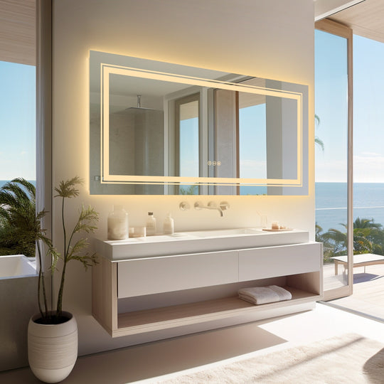 Extra Large LED Lighted Bathroom Mirror Wall Anti-Fog Vanity 3 Colors